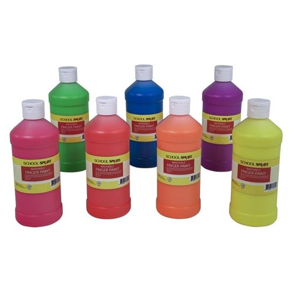 School Smart 2002394 1 Pint Washable Finger Paint; Assorted Neon Color - Set of 7